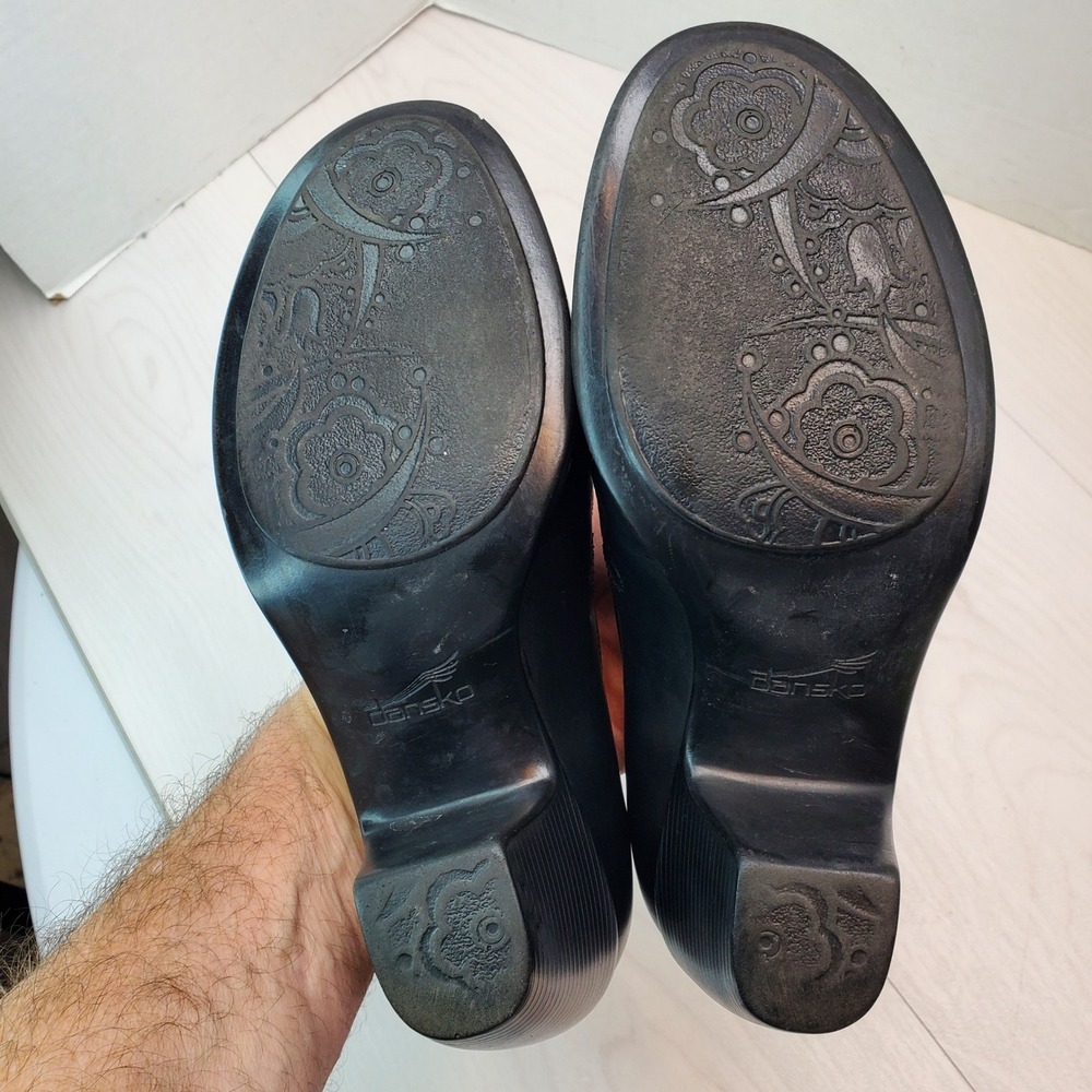 Dansko Black Leather Slip On Block‎ Heel Loafers Women Size 38 - Picture 14 of 16